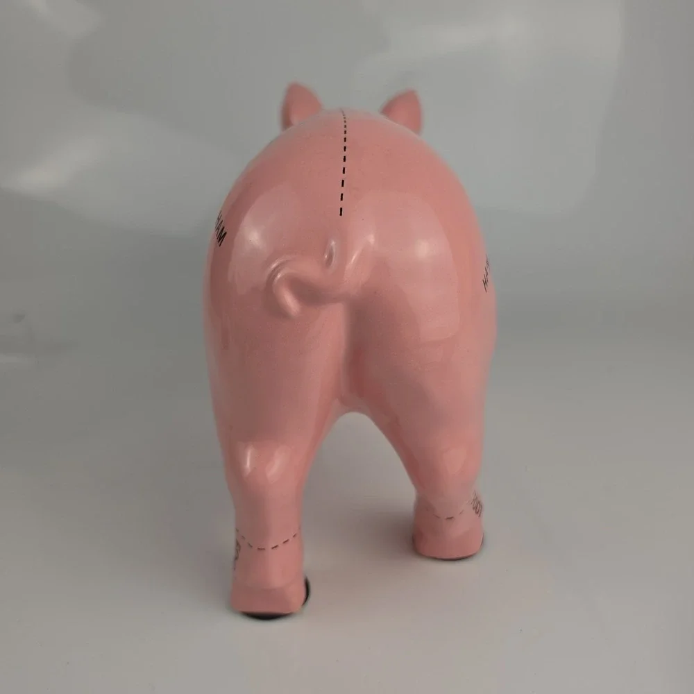 Pink Ceramic Pig Coin Bank Butcher Diagram Pork Cuts Kitchen Farmhouse